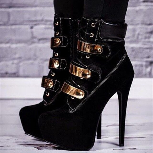 Popular Women Ankle Boots Platform Round Toe Thin High Heel Boots ...