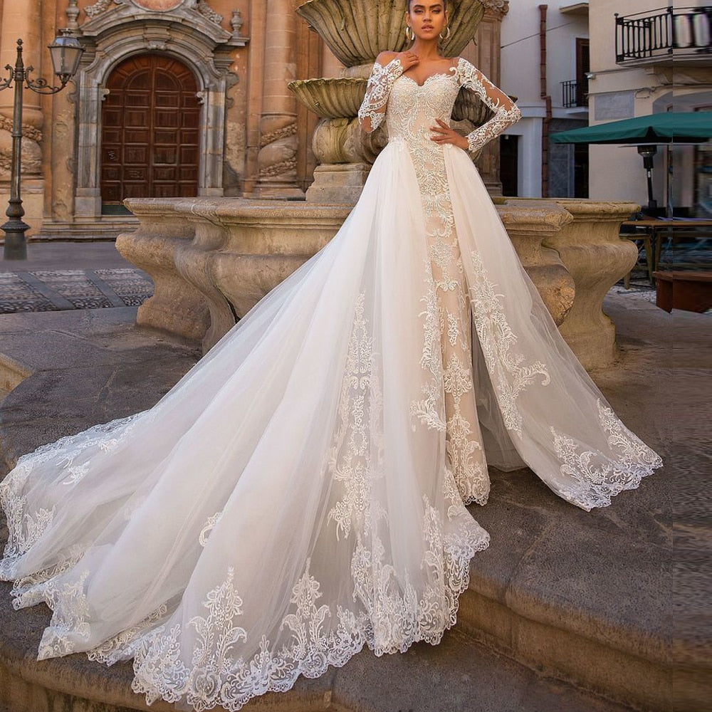 long sleeve button back wedding dress