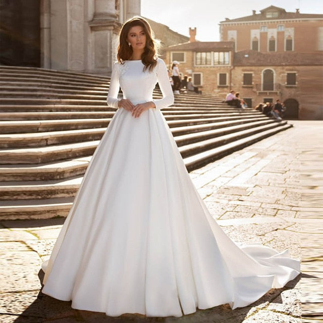 long sleeve satin bridal gowns