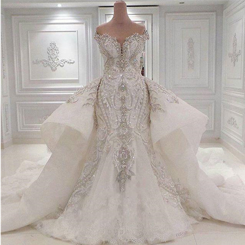Luxury Beaded Mermaid Wedding Dress With Detachable Overskirt Dubai ...