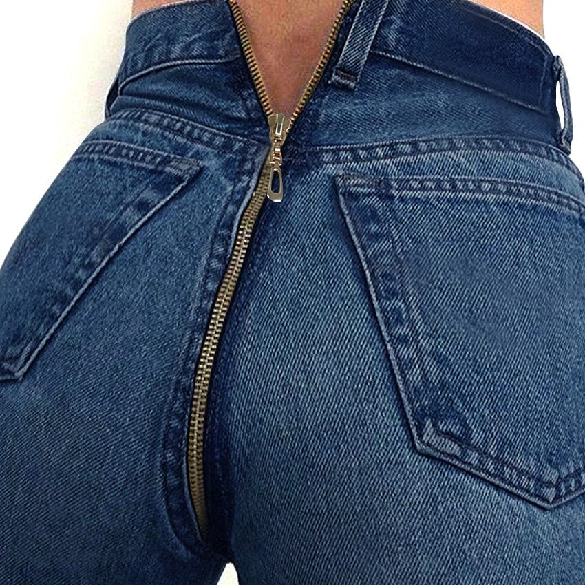 New Hot Sexy Back Zipper Long Jeans Women Basic Classic High Waist ...