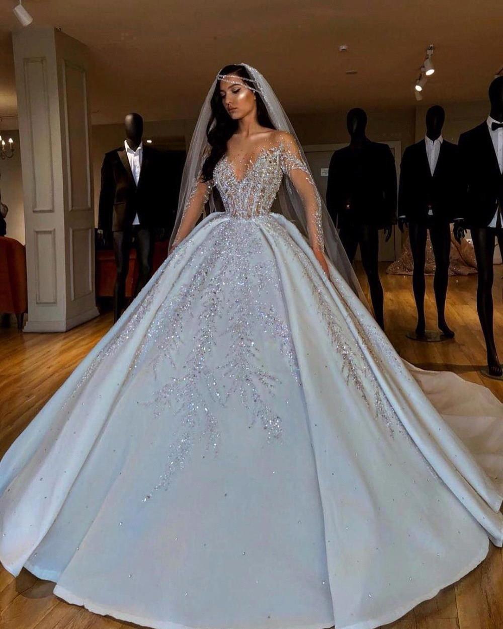 wedding dress ball gown with long train