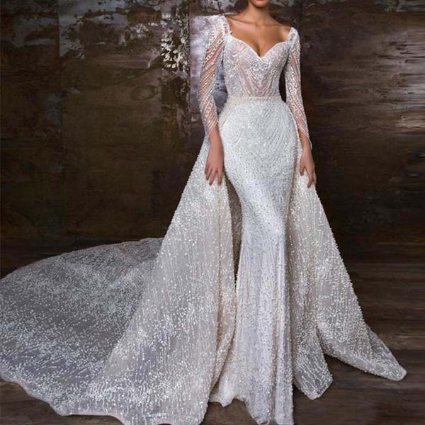 Vestido De Novia Sirena 2020 Sweetheart Mermaid Wedding Dress Beading Long  Sleeve Wedding Gowns Detachable Skirt Mariage Dresses | LiveTrendsX