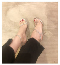 Load image into Gallery viewer, New Candy Color Beaded Sandal PVC Party Shoes Women Open Toe T-strap Thin High Heels Ankle Buckle Strap Stilettos Sandals Women - LiveTrendsX
