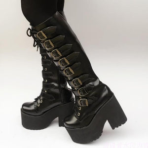 knee high buckle boots goth