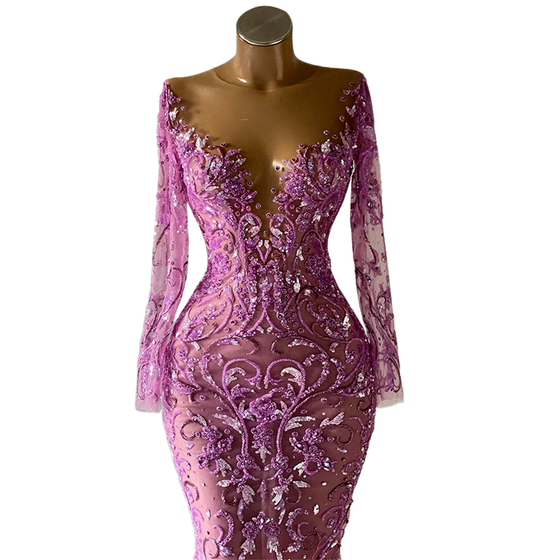 Illusion Lace Purple Mermaid Arabic Evening Dresses | LiveTrendsX