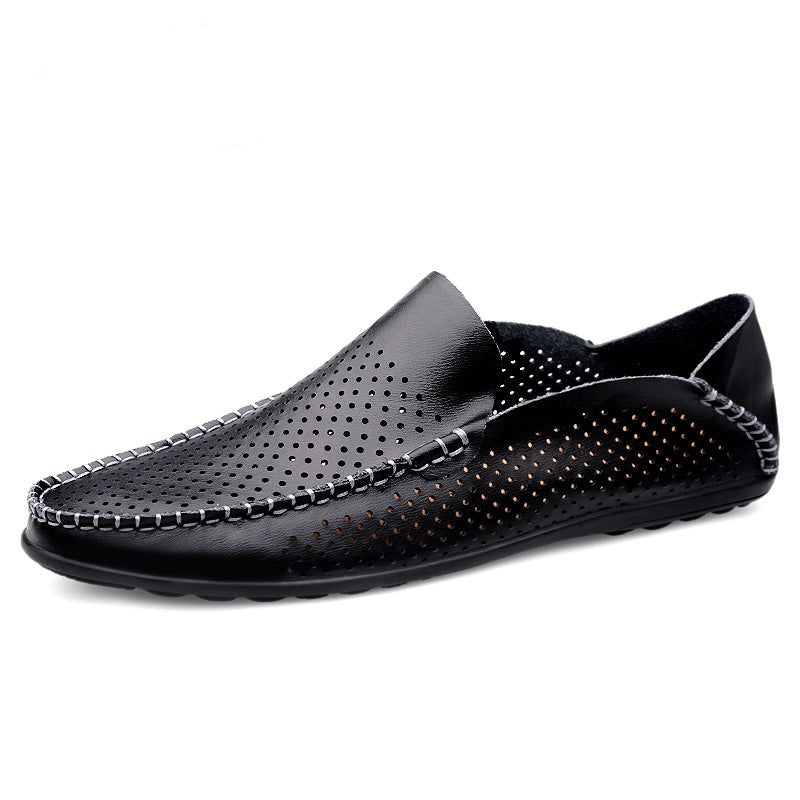Summer Hollow Genuine Leather Shoes Men Comfortable Mesh Loafers ...