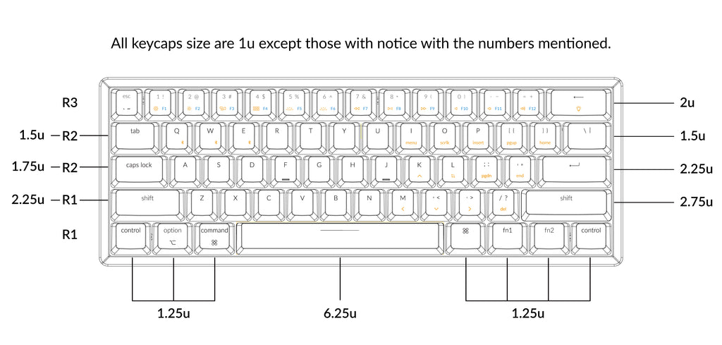 Keychron K12 60% compact wireless mechanical keyboard keycap size
