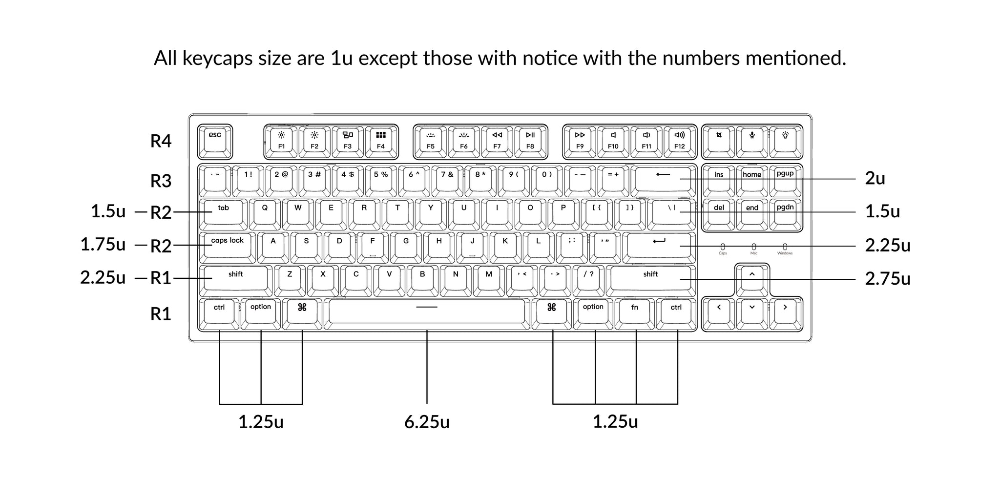 Keychron C1 hot-swappable wired type-c mechanical keyboard tenkeyless layout for Mac Windows iOS Gateron switch HD Keycap Size