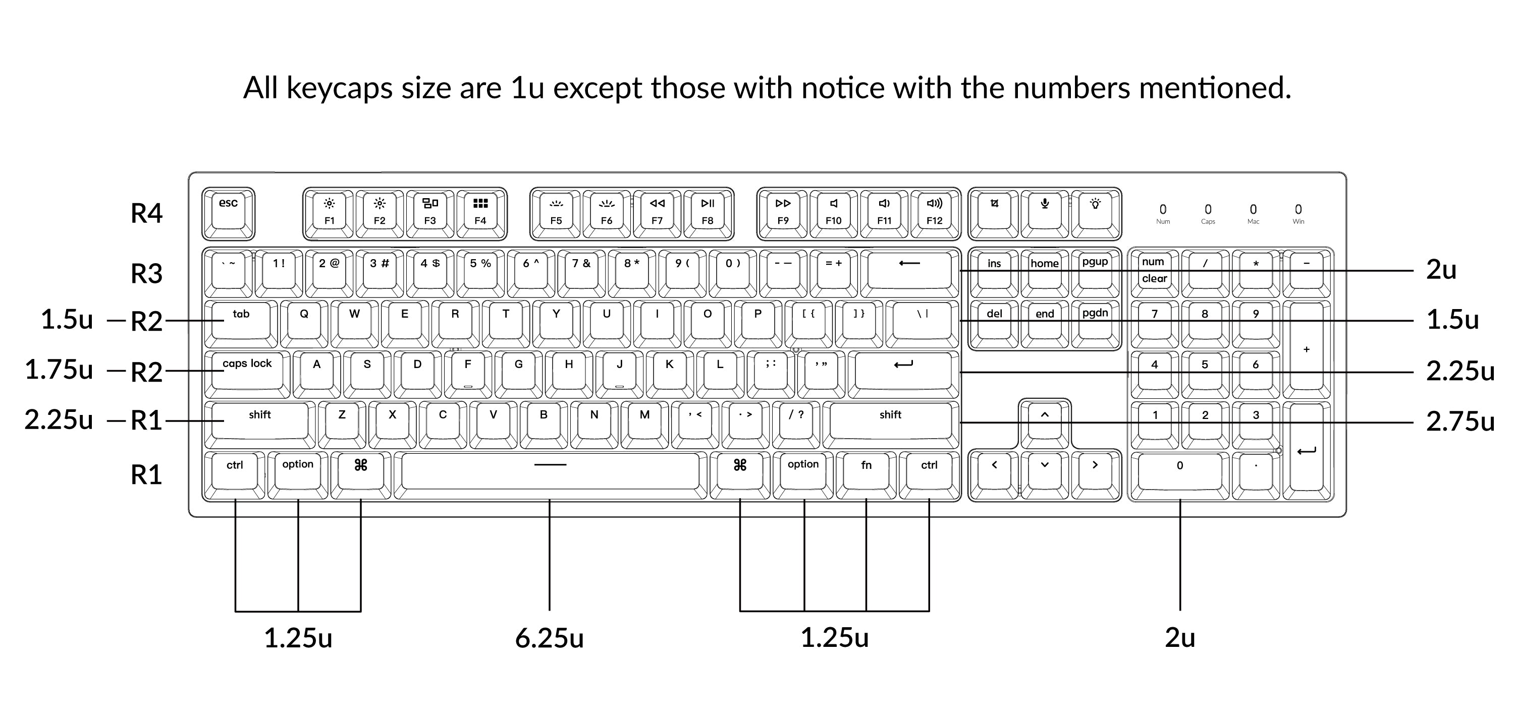 C2 Keycap Layout and Keycap Size HD Picture – Keychron | Mechanical ...