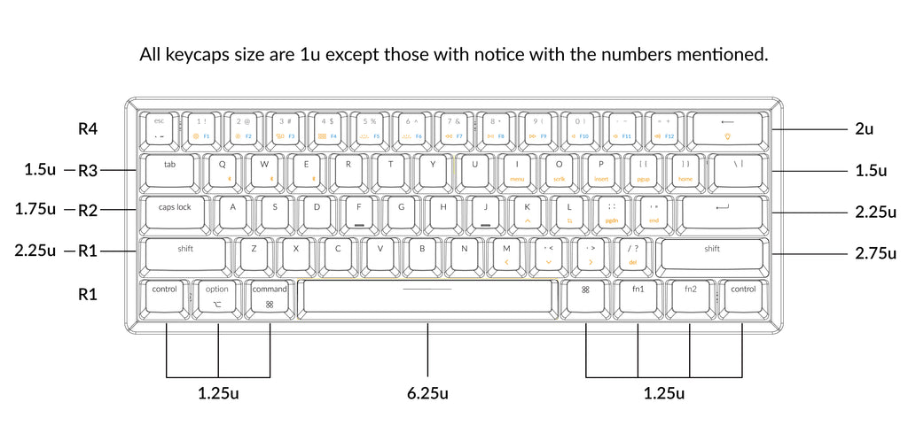 Keychron K12 Keyboard Keycaps Layout, Size and Switch