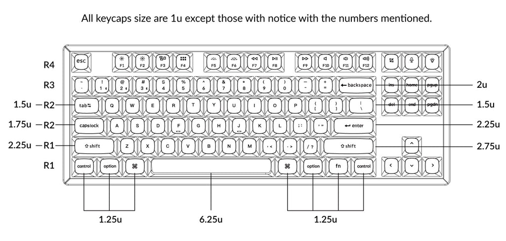 K8 Pro Layout and Keycap Size HD Picture – Keychron | Mechanical