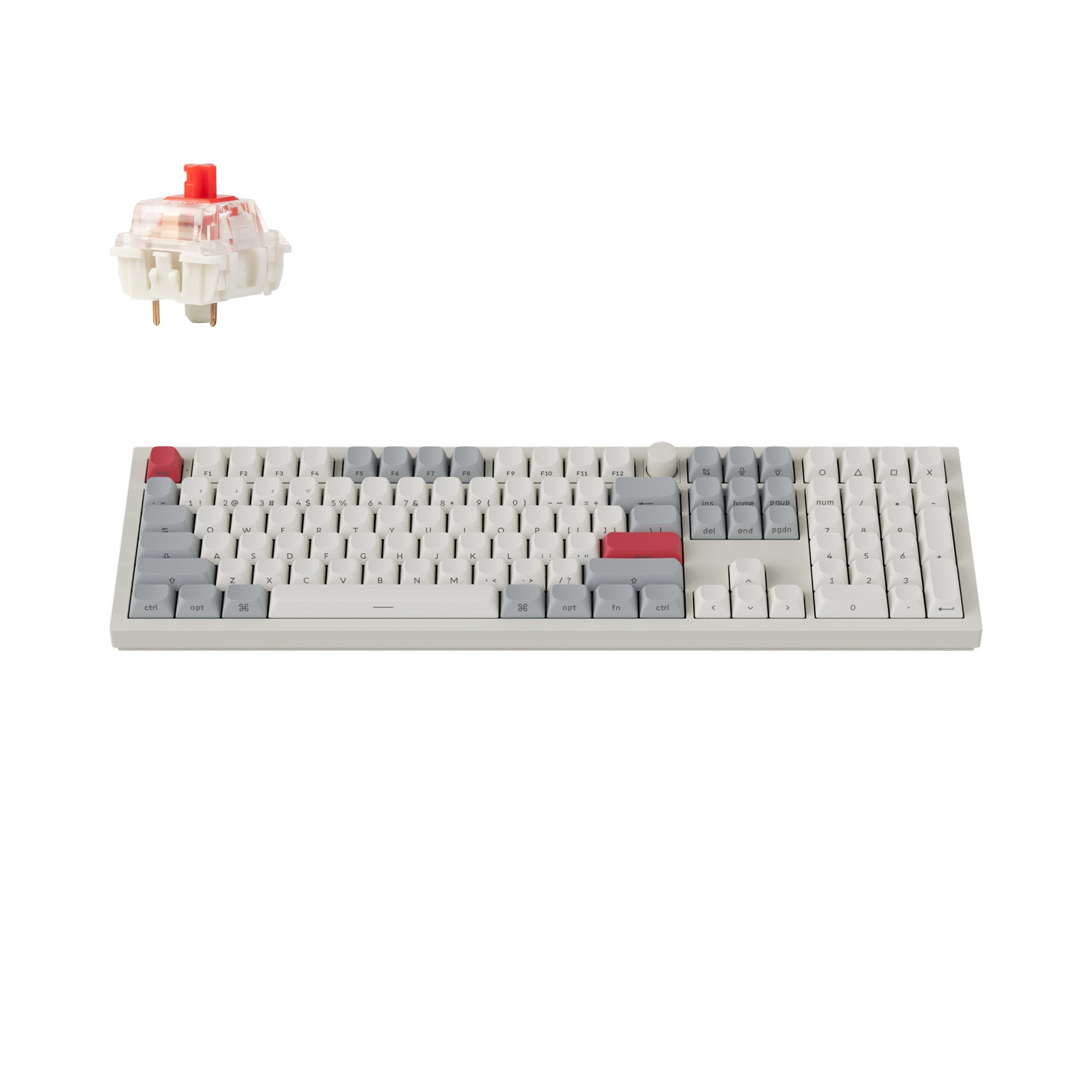 Fully Assembled Knob (Side-Printed Keycaps) / Shell White / Gateron Jupiter Red