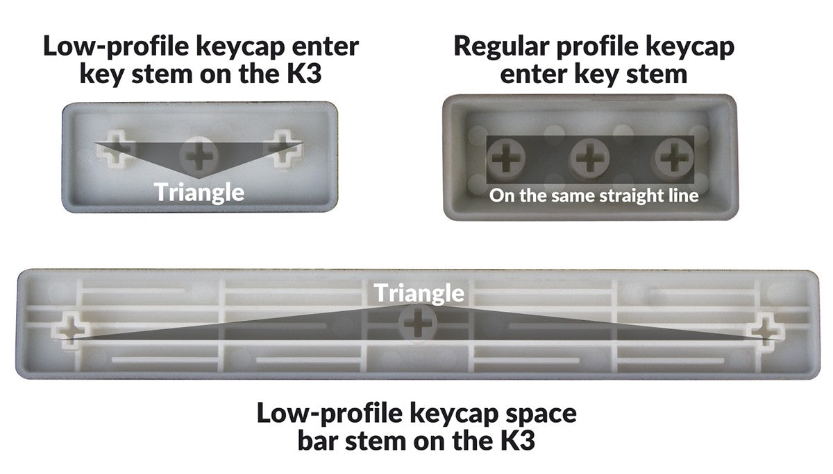 Low-profile keyboard mx-style stem on Keychron K3 K7 and normal profile keycap