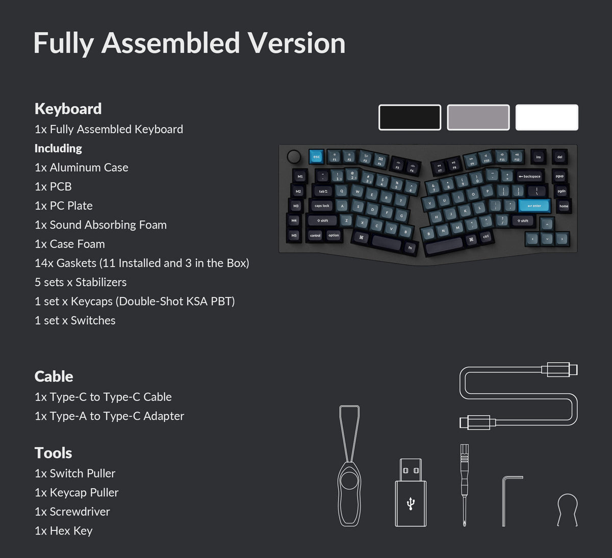 Package list of the Keychron Q10 Pro QMK/VIA 75% Alice layout wireless custom mechanical keyboard fully assembled version