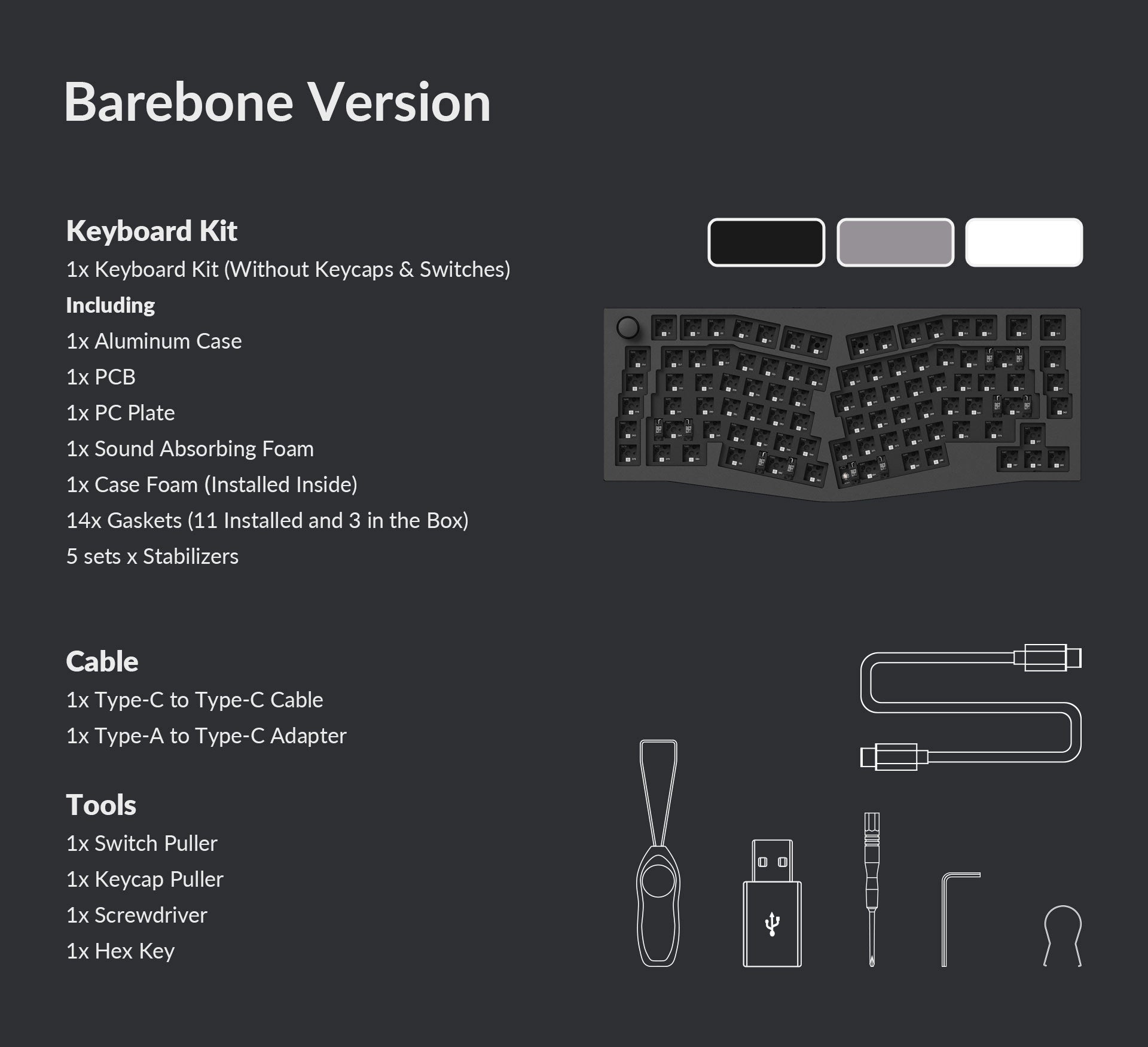 Package list of the Keychron Q10 Pro QMK/VIA 75% Alice layout wireless custom mechanical keyboard barebone version