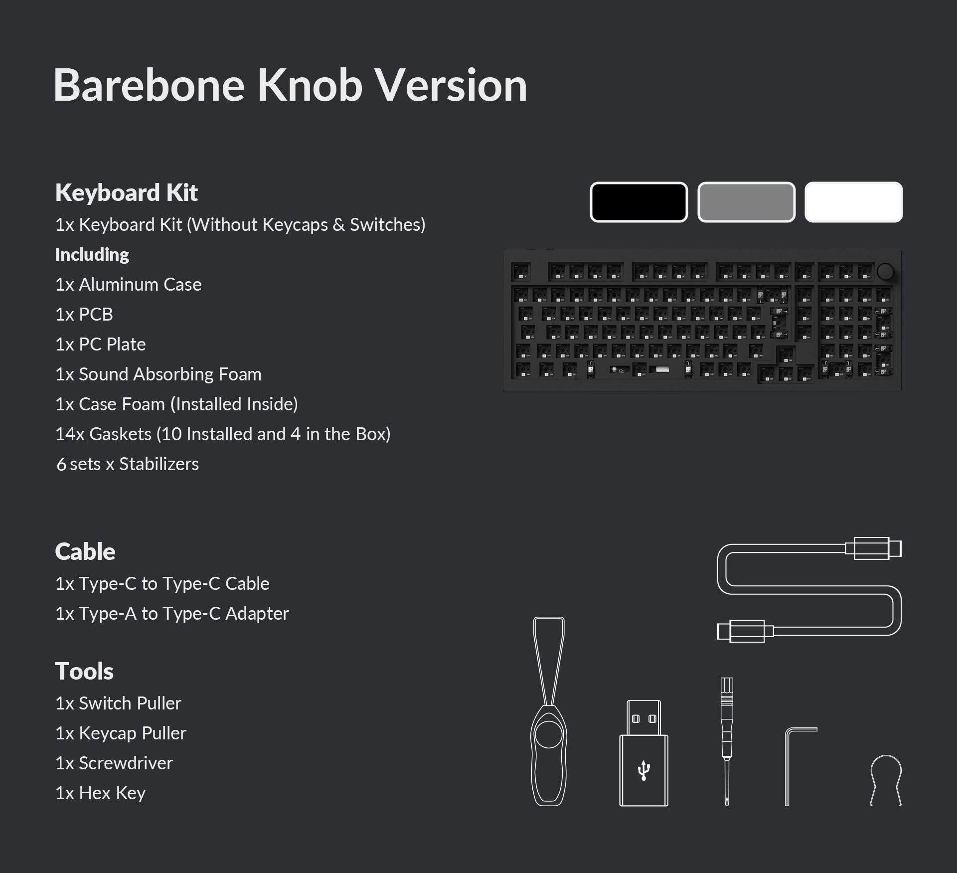 Package list of Keychron Q1 ProQMK/VIA 75% layout wireless custom mechanical keyboard Barebone ISO knob version