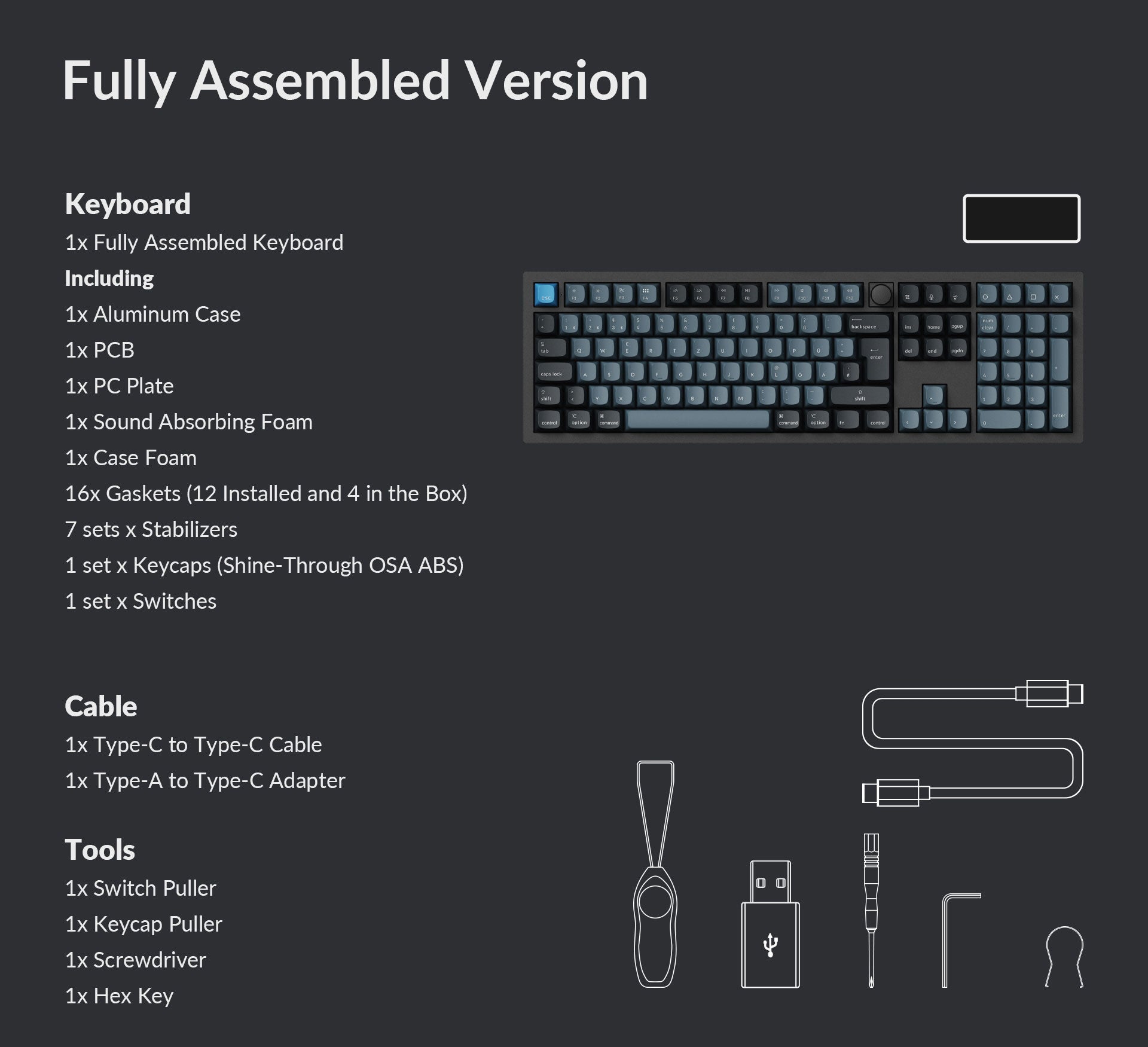 Package list of Keychron Q6 Pro ISO layout fully assembled knob version