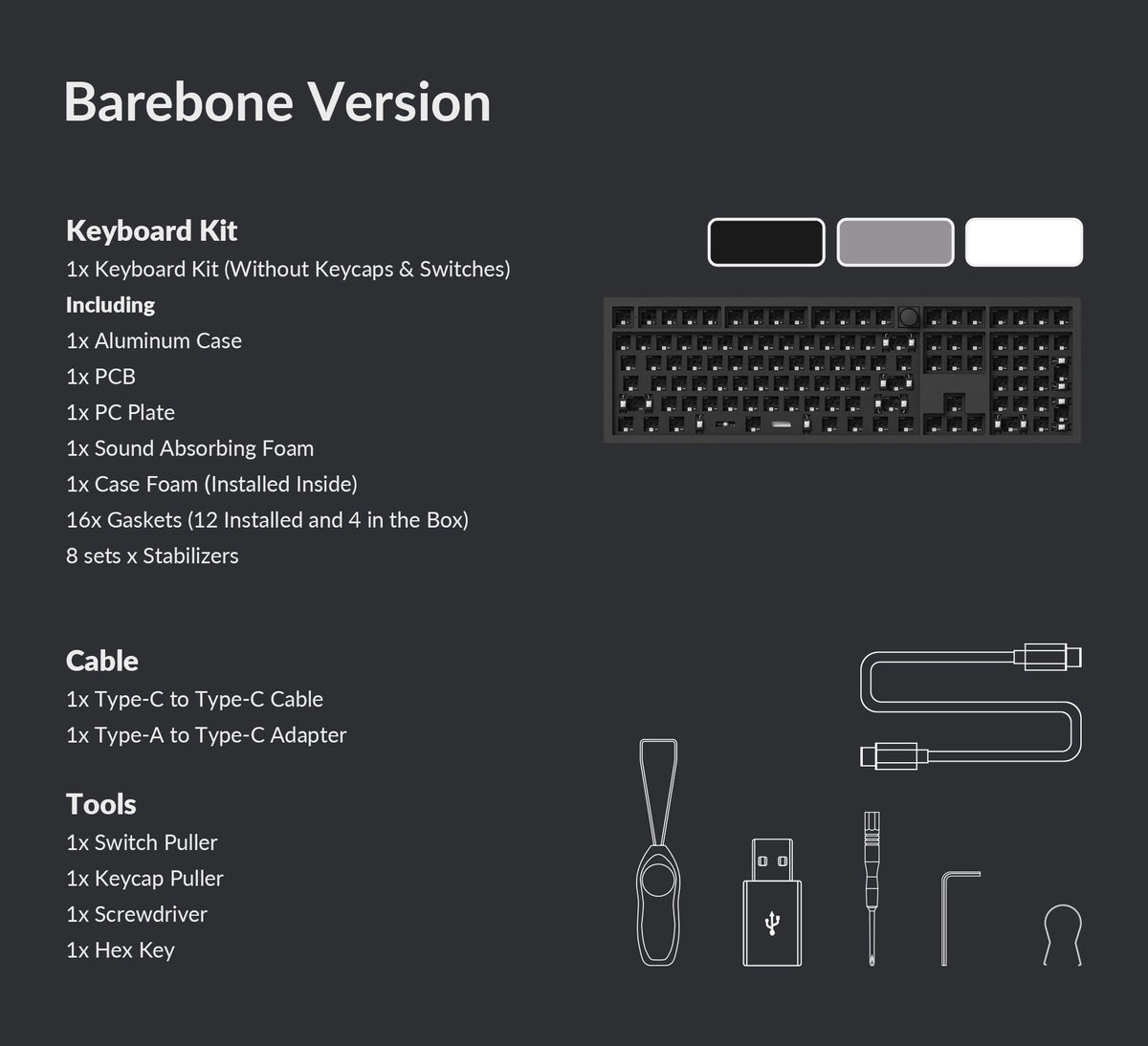 Package list of the Keychron Q6 Pro QMK/VIA 100% layout wireless custom mechanical keyboard barebone version