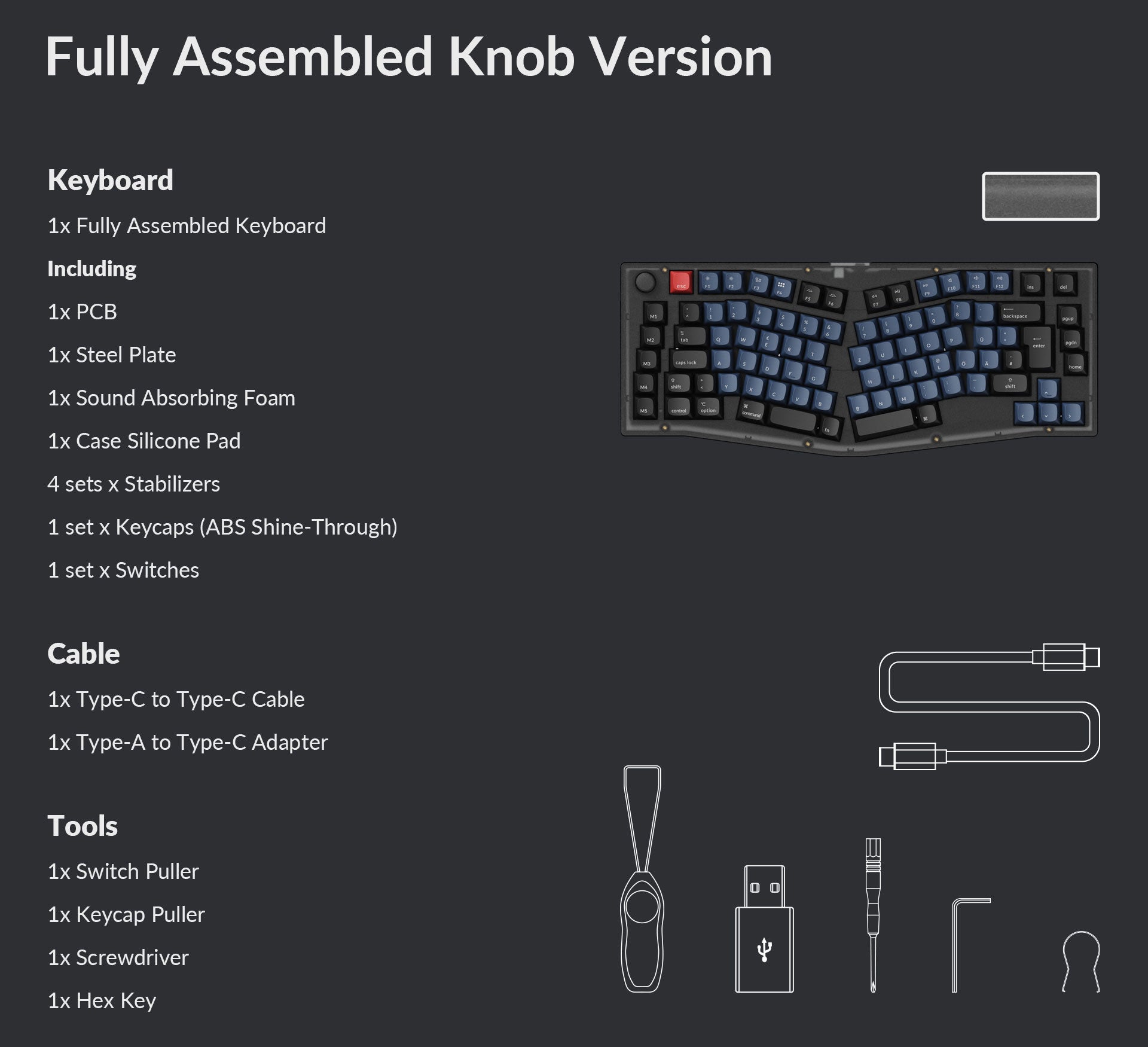 Package List of Keychron V10 QMK VIA custom mechanical keyboard ISO layout