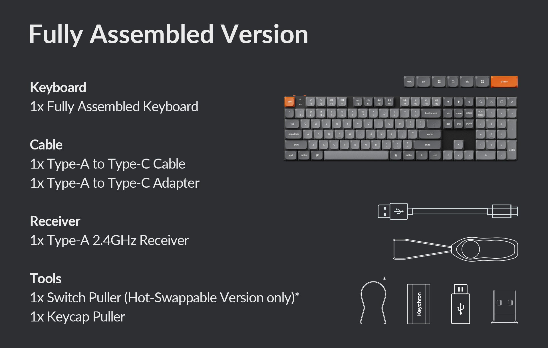 Package list of the Keychron K5 Max Wireless Mechanical Keyboard