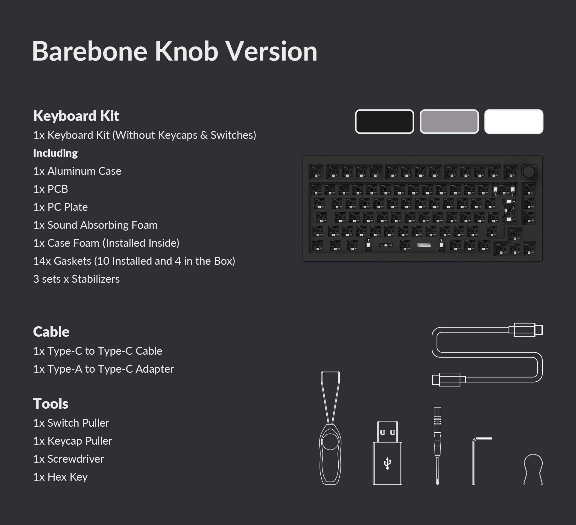 Package list of the Keychron Q1 Pro ISO barebone knob version