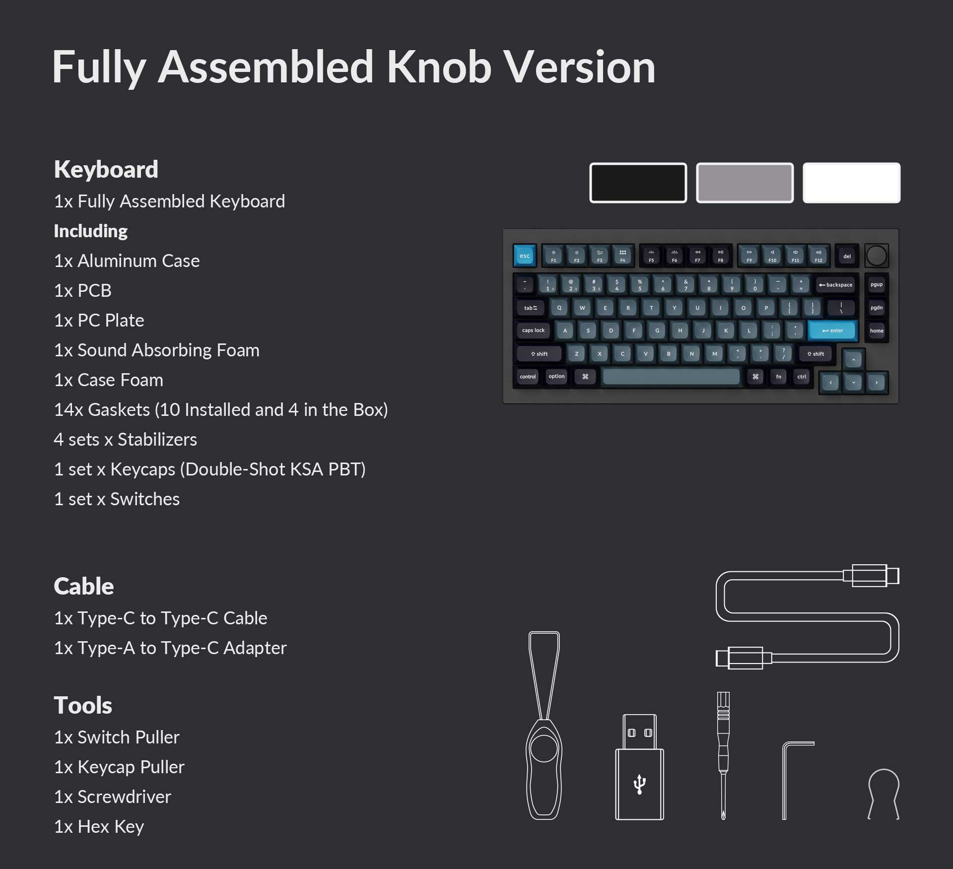 Package list of the Keychron Q1 Pro fully assembled knob version