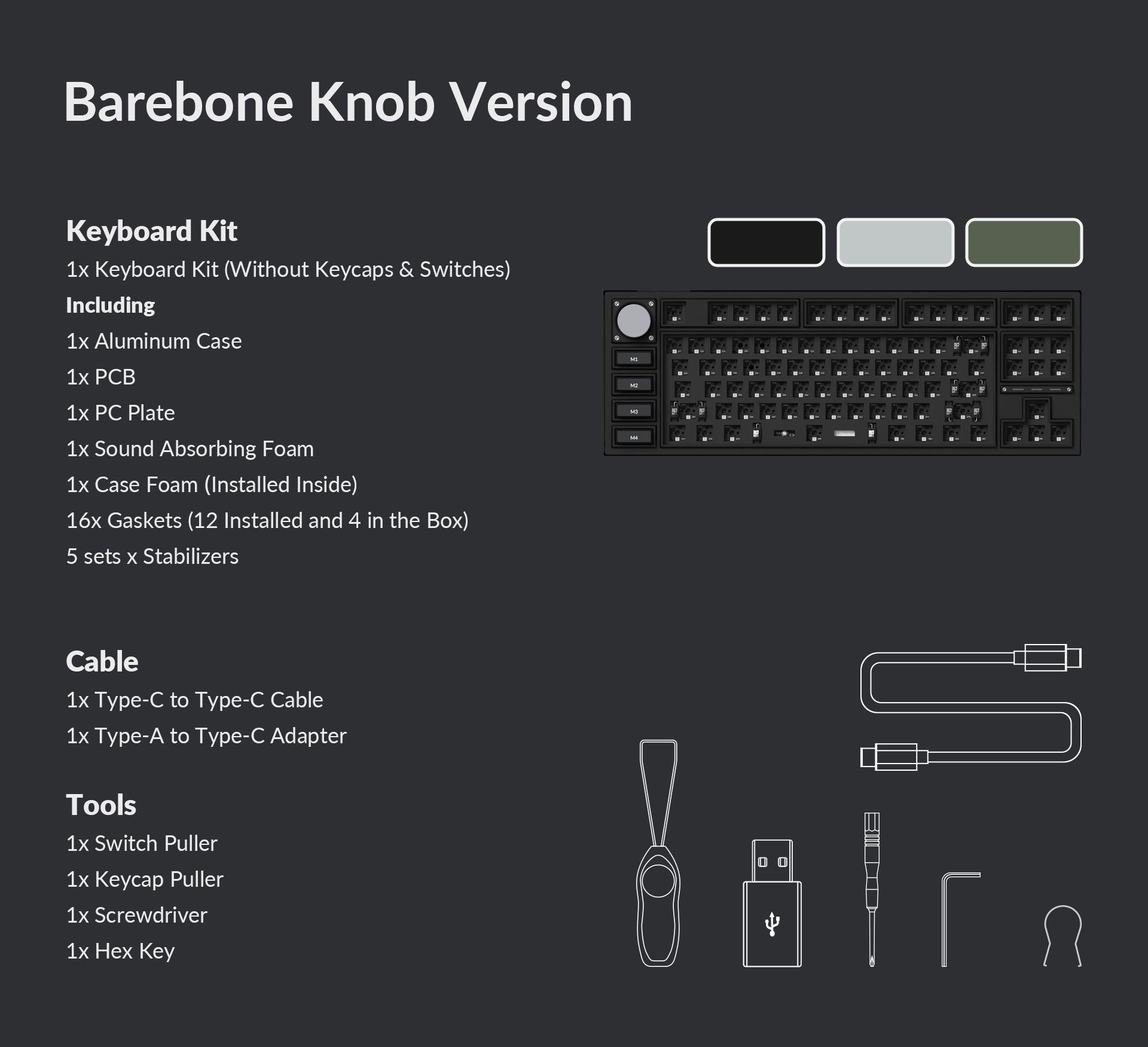 Package list of the Keychron Q3 Pro QMK/VIA 80% layout wireless custom mechanical keyboard barebone knob version