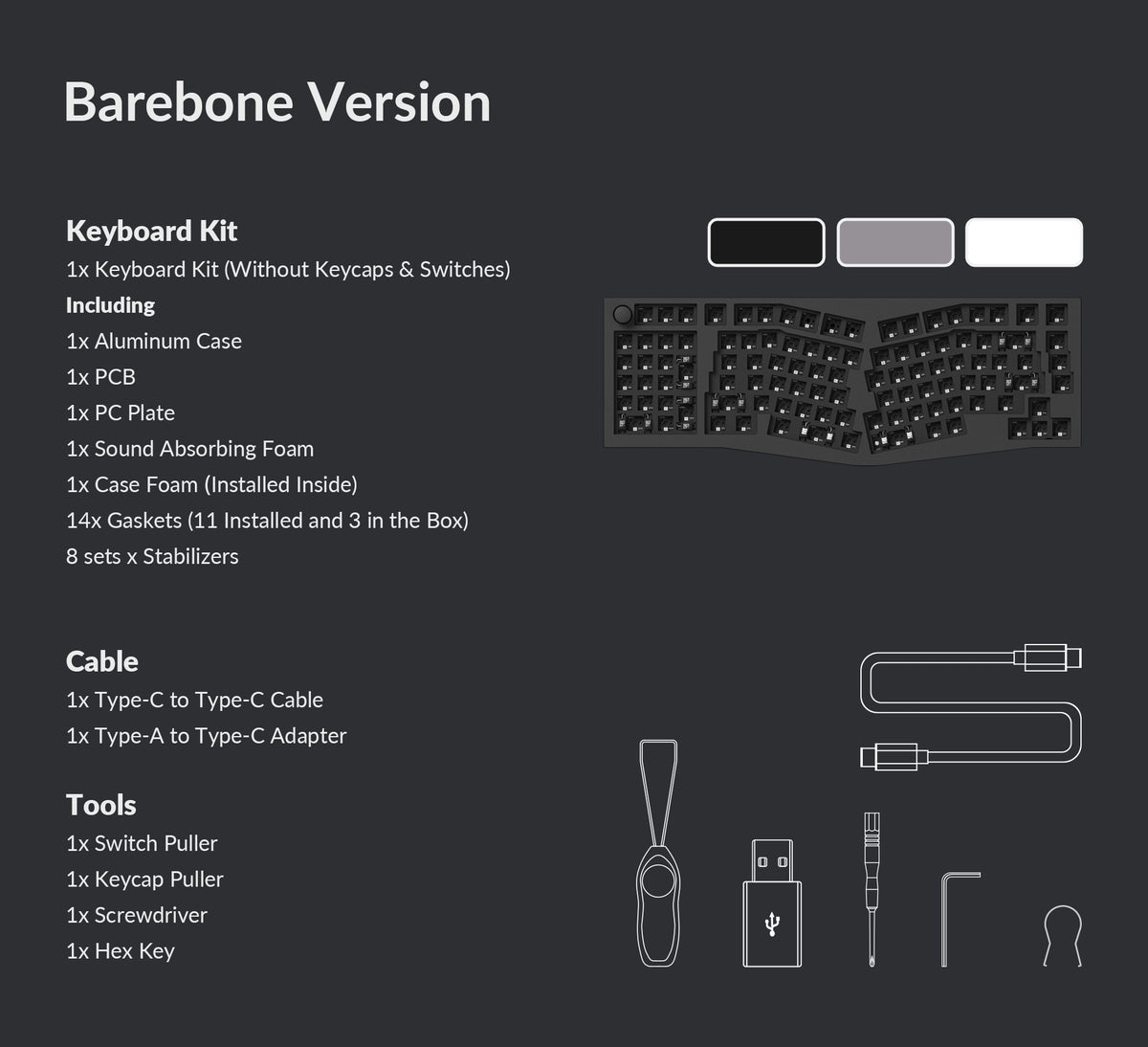 Package list of the Keychron Q14 Pro QMK/VIA 96% layout wireless custom mechanical keyboard barebone version
