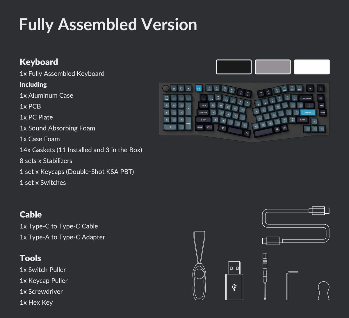 Package list of the Keychron Q6 Pro QMK/VIA 60% layout wireless custom mechanical keyboard fully assembled version