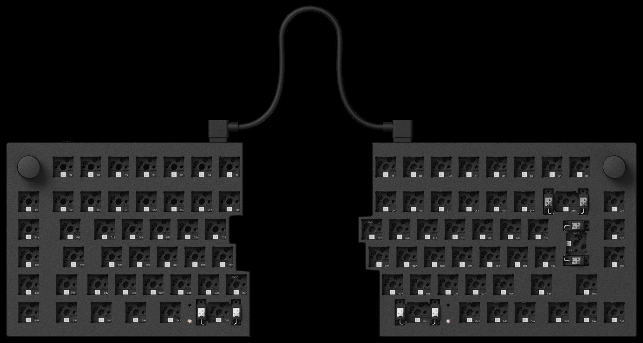 Barebone ISO layout of QMK VIA screen capture of Rotary encoder function of Keychron Q11 75% Layout Split Custom Mechanical Keyboard