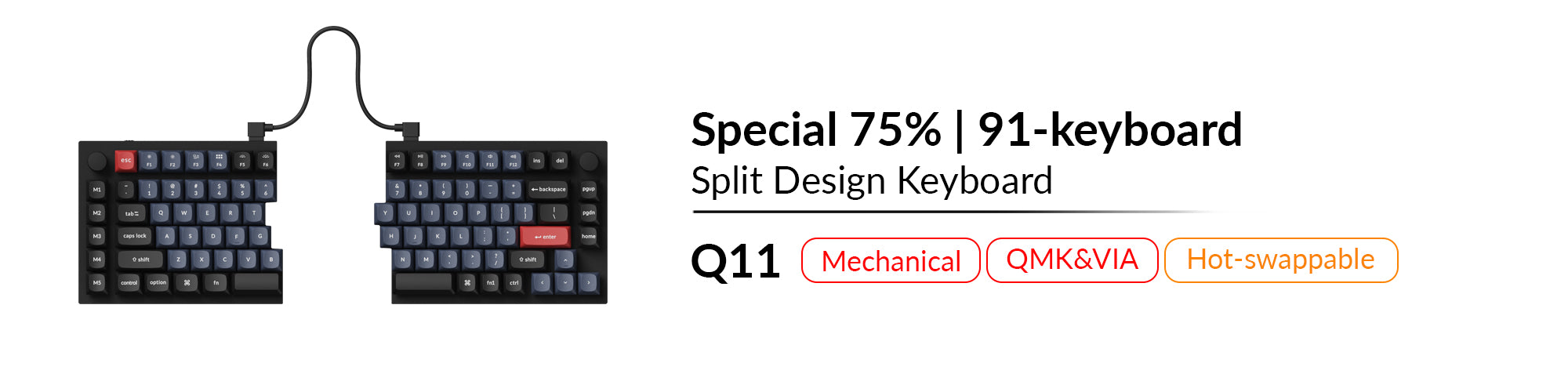 Keychron Q11 mechanical QMK VIA hot swappable Alice layout special 75 percent keyboard