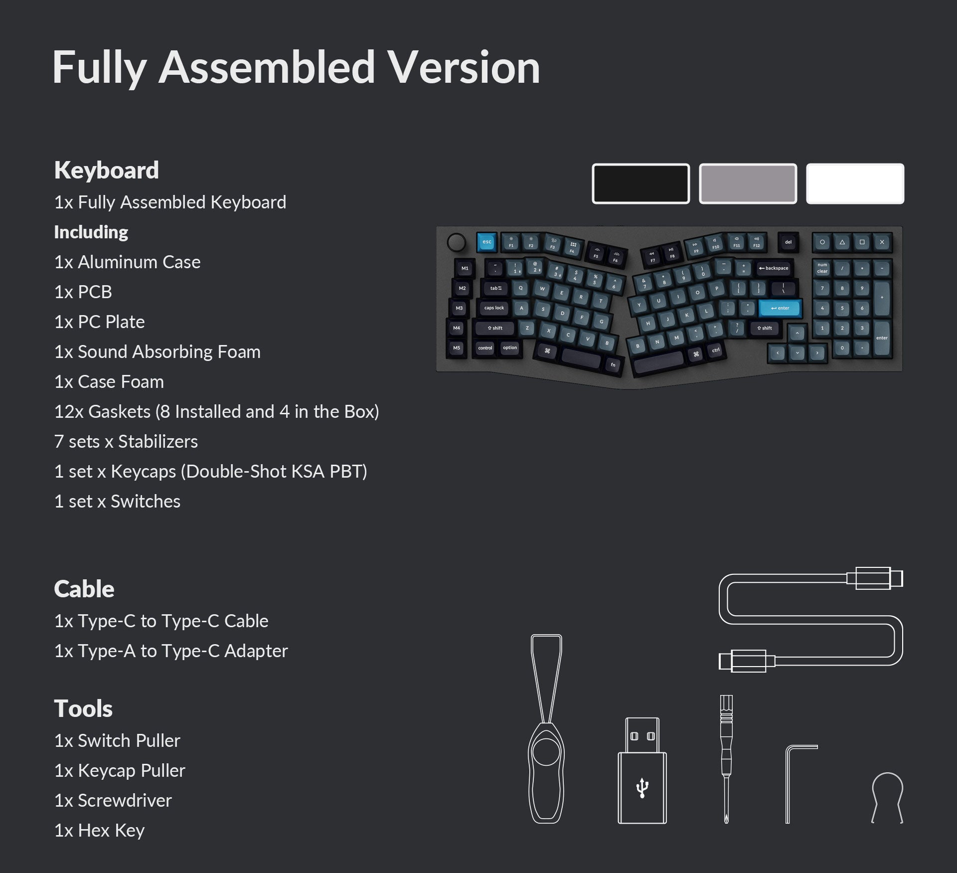 Package list of the Keychron Q13 Pro QMK/VIA 96% Alice layout wireless custom mechanical keyboard fully assembled version