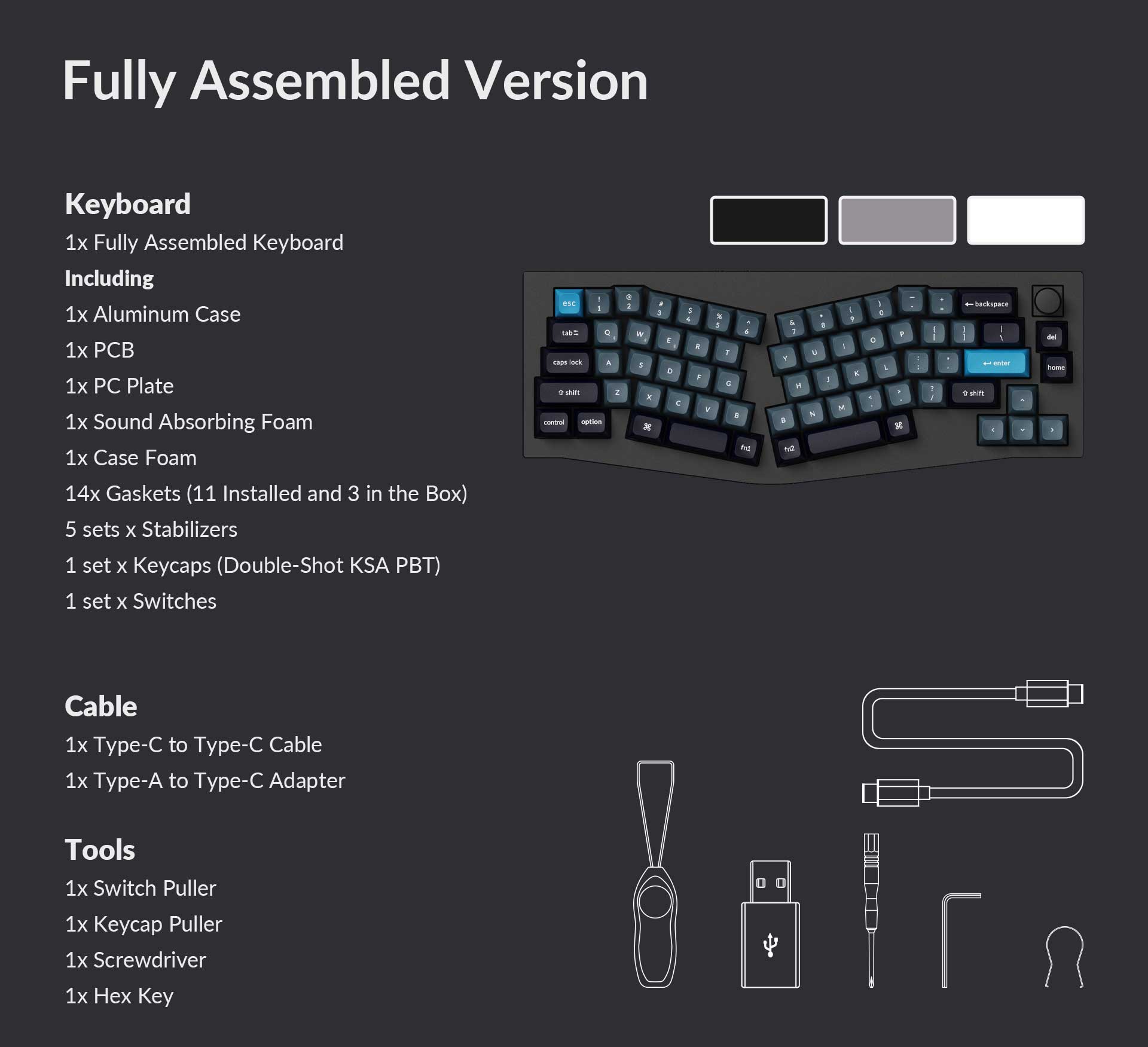 Package list of the Keychron Q8 Pro QMK/VIA 65% Alice layout wireless custom mechanical keyboard fully assembled version