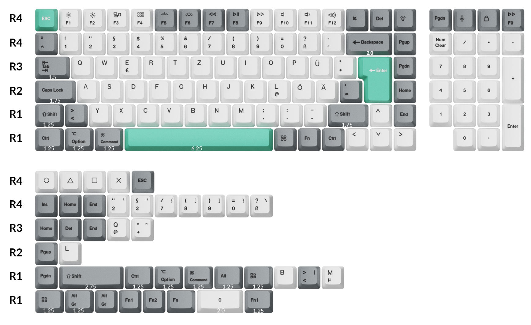 ISO OEM Dye-Sub PBT Full Set Keycap Set - Gray White Mint