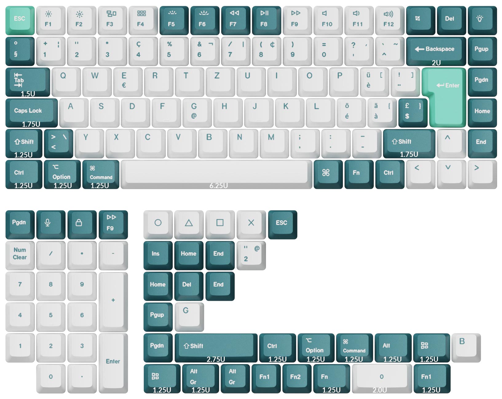 ISO OEM Dye Sub PBT Full Set Keycap Set-White Mint