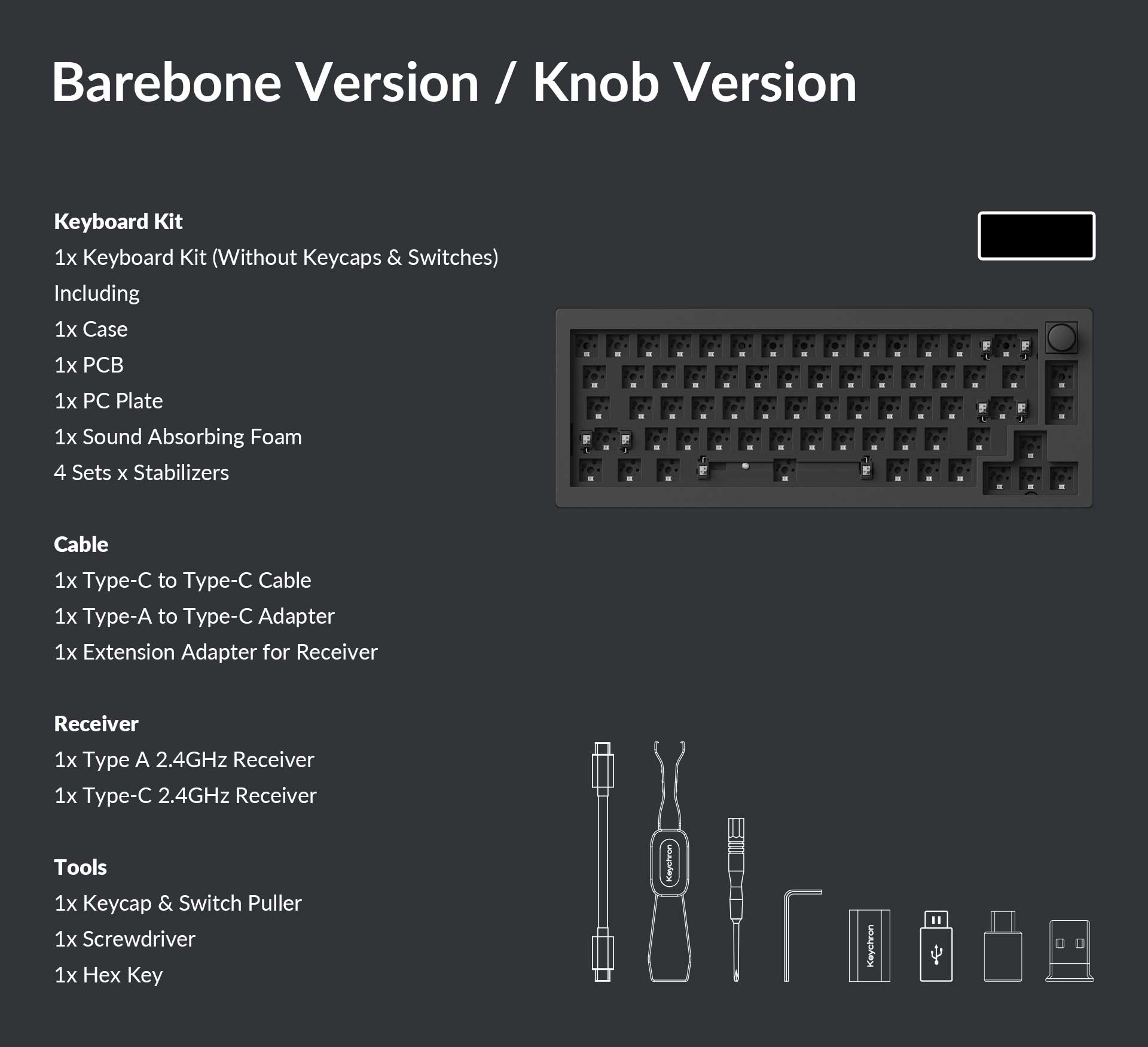 Package list of Keychron V2 Max Custom Mechanical Keyboard