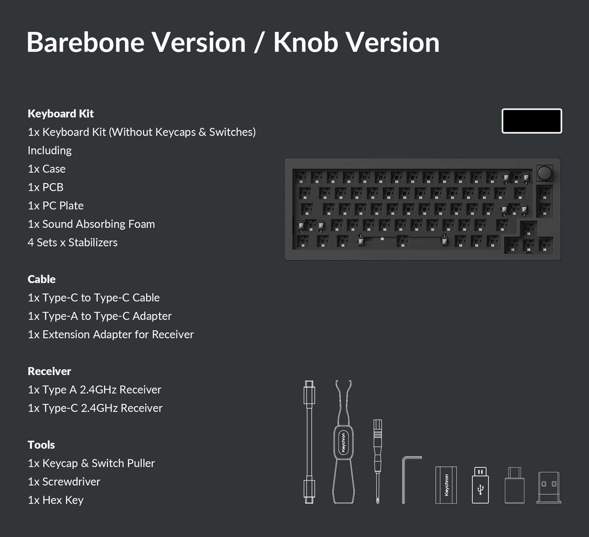 Package list of Keychron V2 Max Custom Mechanical Keyboard
