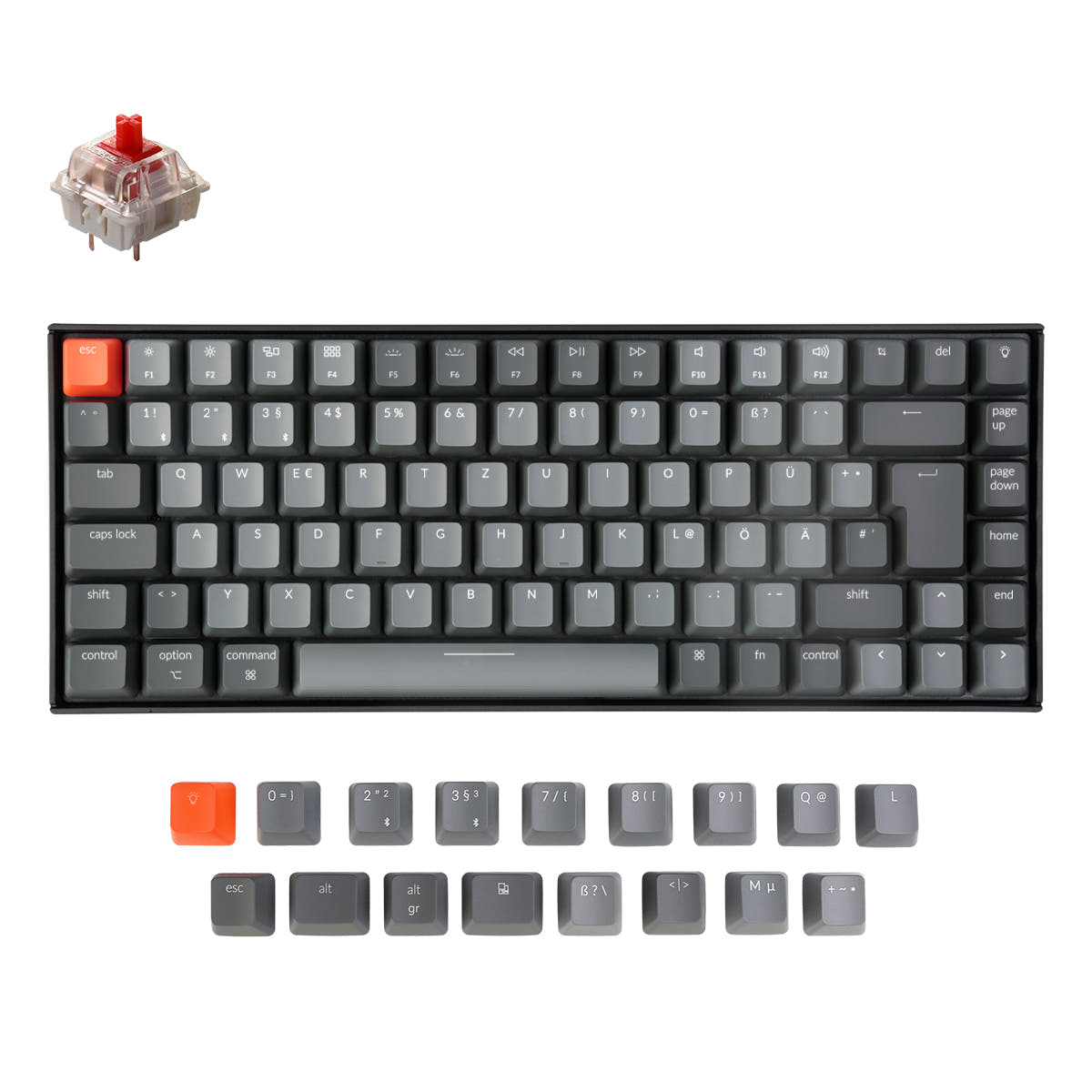 Keychron K2 Wireless Mechanical Keyboard (German ISO-DE Layout) - Version 2 White Backlight / Gateron G Pro Mechanical / Red Switch