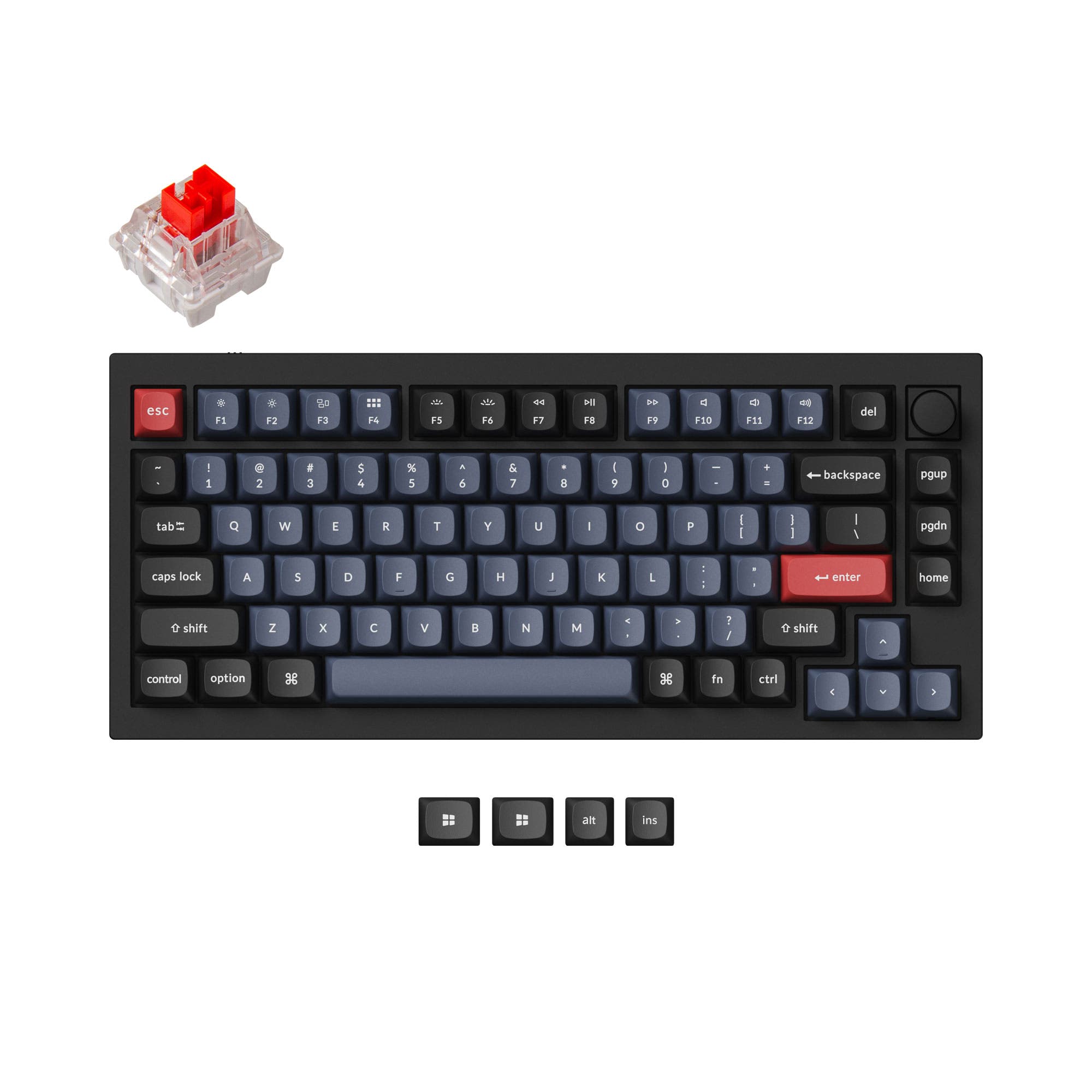 Keychron Q1 QMK Custom Mechanical Keyboard - Version 1 Fully Assembled Knob / Carbon Black / Keychron K Pro Red