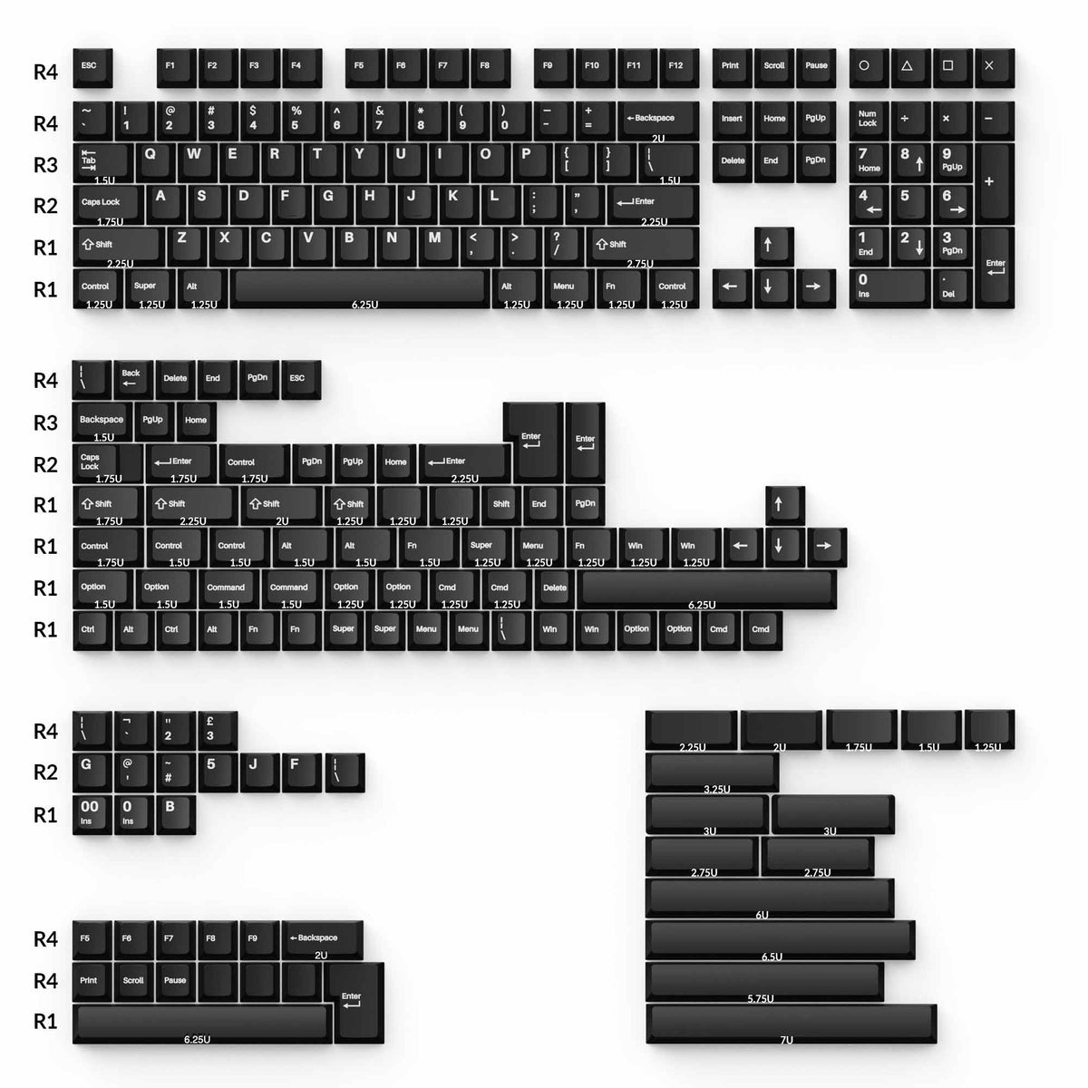 Keychron double-shot PBT Cherry full set keycap set-White on Black Wob