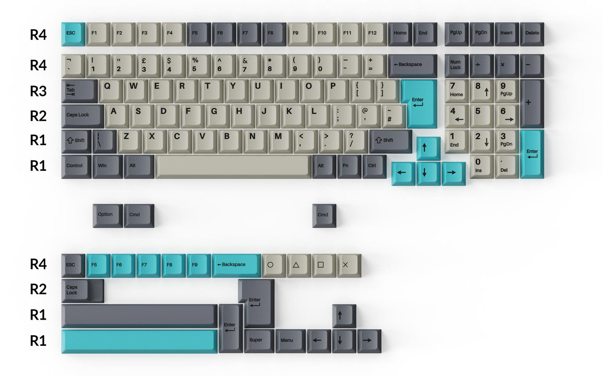 Cherry Profile Double-Shot PBT Full Set Keycaps Dolch Blue UK ISO Layout