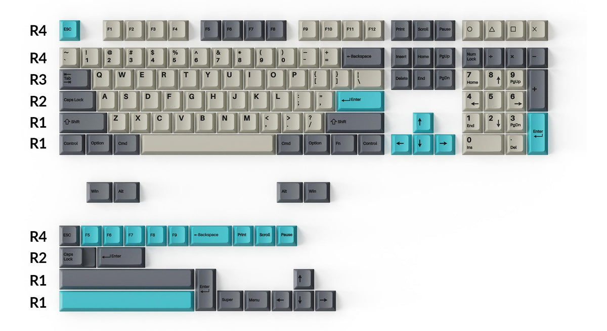 Cherry Profile Double-Shot PBT Full Set Keycaps Dolch Blue Compatible with Full Size Tenkeyless 60 Percent US Layout