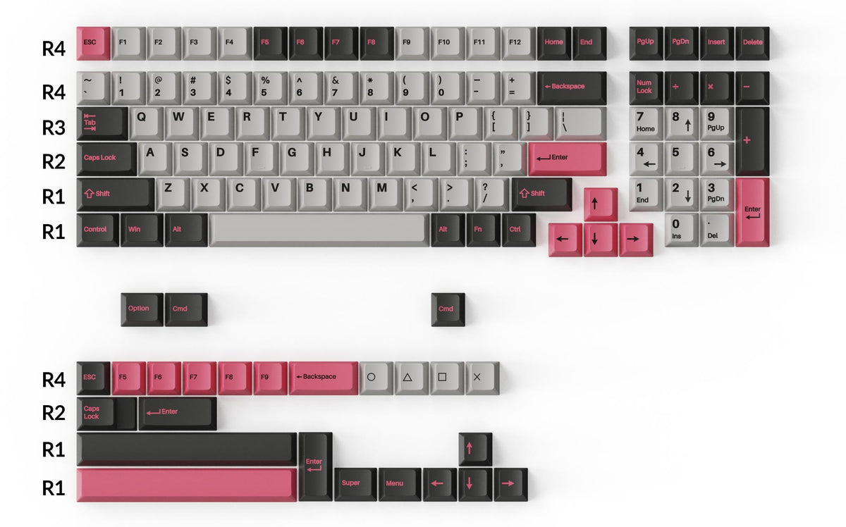 Cherry Profile Double-Shot PBT Full Set Keycaps Dolch Pink Compatible with 96 Percent 75 Percent 65 Percent US Layout