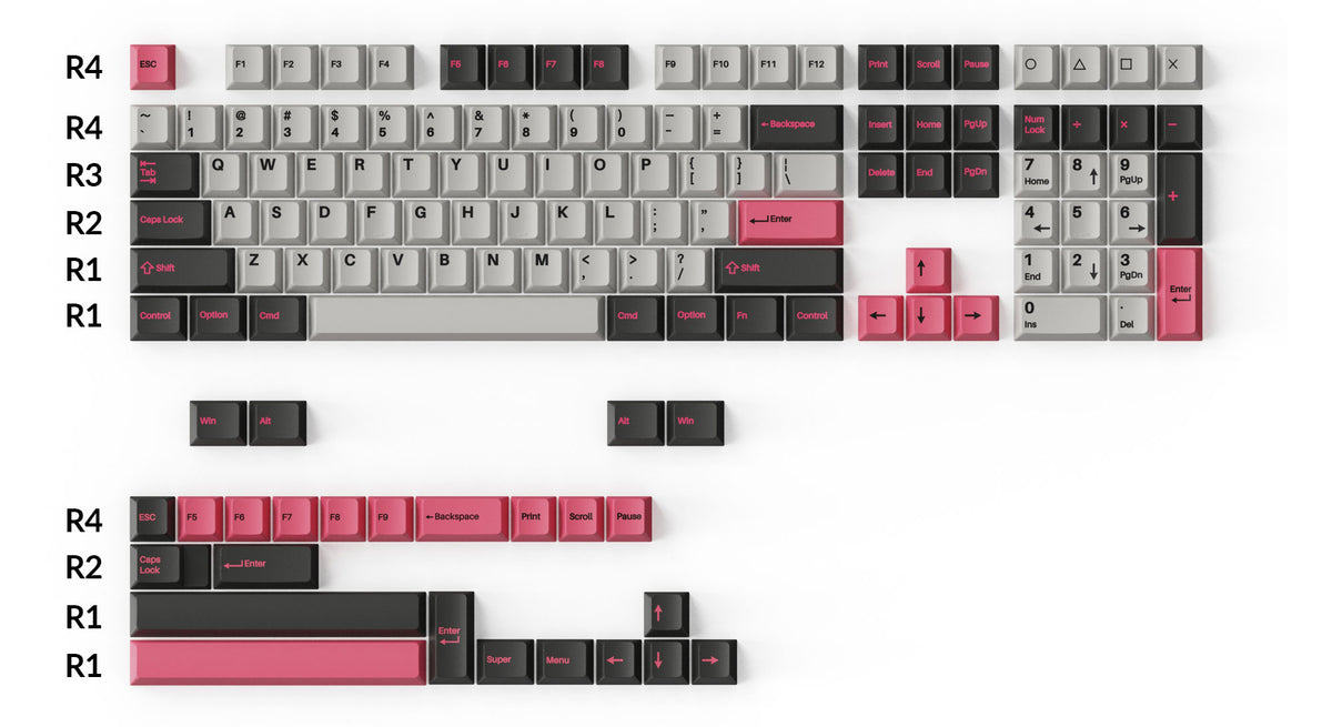 Cherry Profile Double-Shot PBT Full Set Keycaps Dolch Pink Compatible with Full Size Tenkeyless 60 Percent US Layout