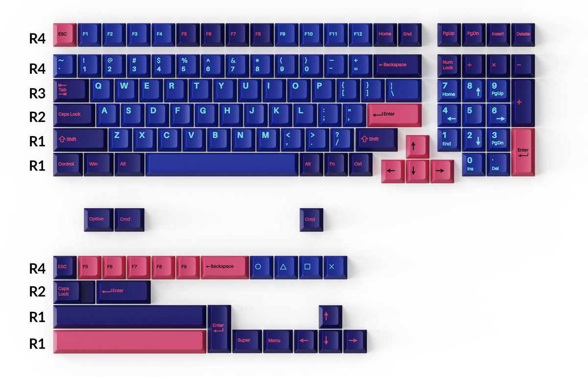 Cherry Profile Double-Shot PBT Full Set Keycaps Player Compatible with 96 Percent 75 Percent 65 Percent US Layout