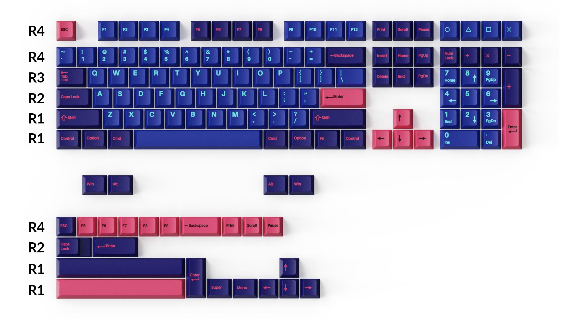 Cherry Profile Double-Shot PBT Full Set Keycaps Player Compatible with Full Size Tenkeyless 60 Percent US Layout