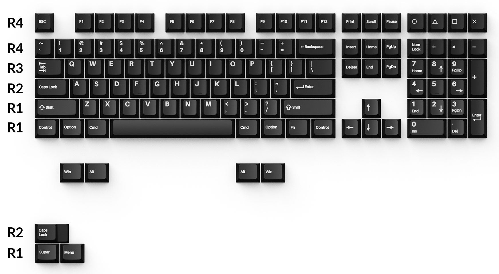 Cherry Profile Double - Shot PBT Full Set Keycaps - White on Black - W –  Keychron