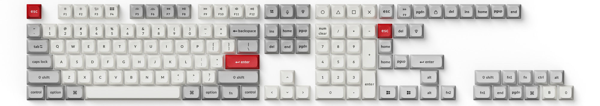Double Shot KSA PBT Keycap Full Keycap Set - Light Gray and White