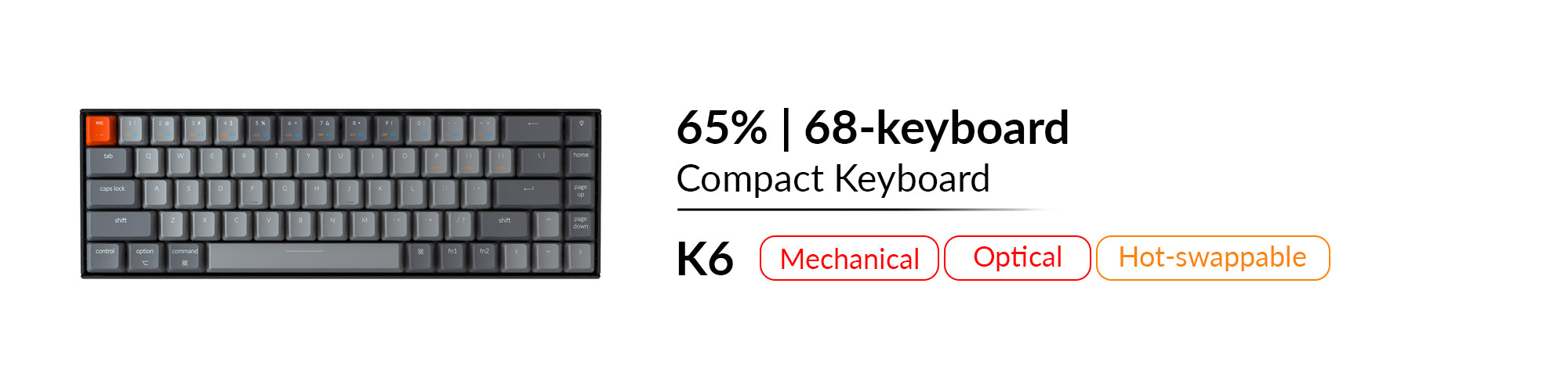 Keychron K6 mechanical and optical hot swappable compact 65 percent keyboard